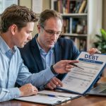 Person reviewing a debt collection letter from Unifin with concern at a desk