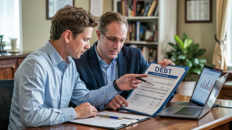 Person reviewing a debt collection letter from Unifin with concern at a desk
