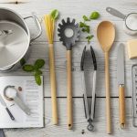 Beginner pasta cooking tools including pot, colander, and pasta fork