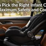 A secure infant car seat installed in a vehicle with article title text overlay.
