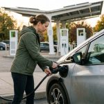 Chicago driver comparing gasoline prices at local stations