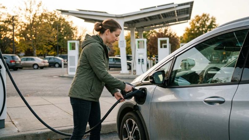 Chicago driver comparing gasoline prices at local stations