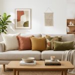 Modern living room sofa styled with a coordinated multi-pack of couch pillows.